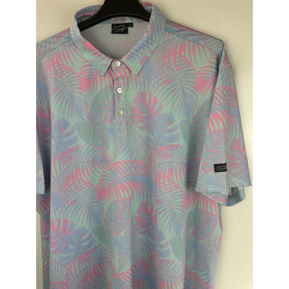 Sunday Swagger Fiji Polo Shirt Golf Tropical Aloha Palm Floral Men's 4XL - Picture 4 of 12